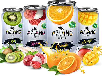 Напиток Aziano Манго газ. ж/б 0,35л*12