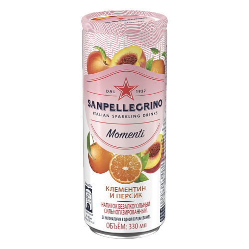 Напиток San Pellegrino Momenti мандарин и персик 0,33л*24 ж/б