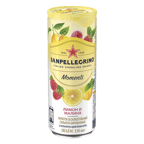 Напиток San Pellegrino Momenti лимон и малина 0,33л*24 ж/б